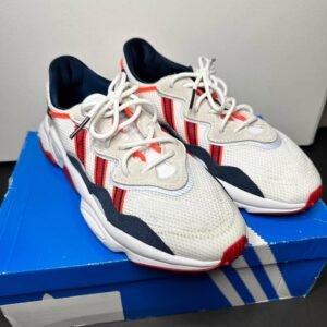 Adidas Ozweego men's athletic sneakers, white and navy, size 9.5, like new.
